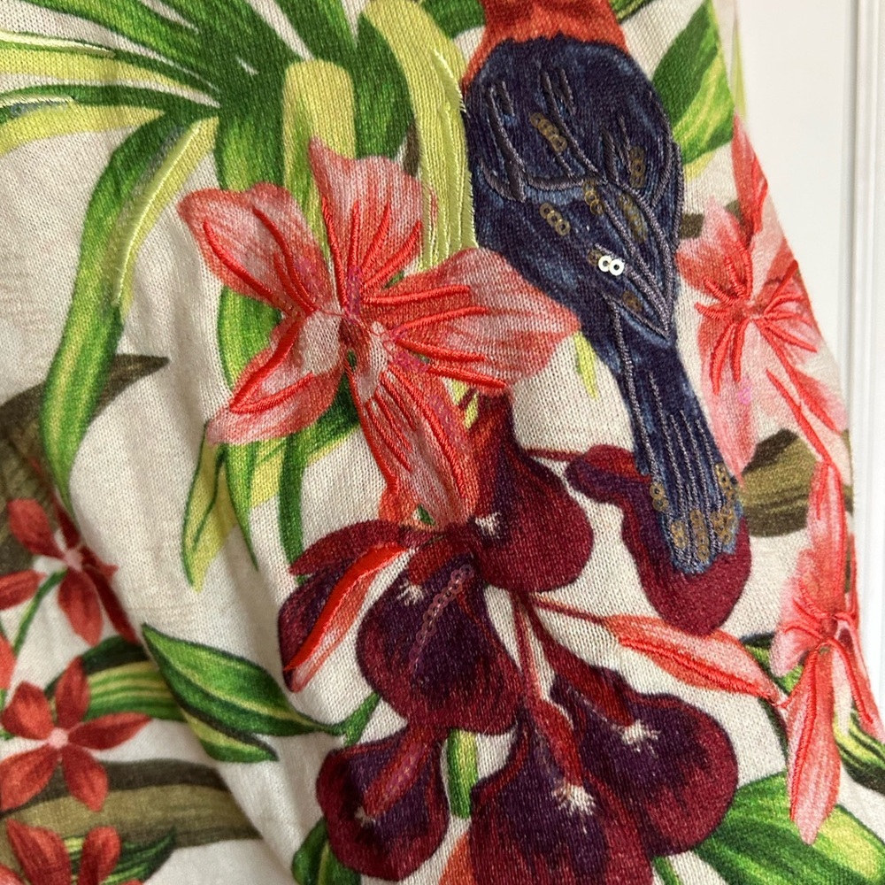 Tommy Bahama Floral Top in Cream and Green - Picture 2 of 8